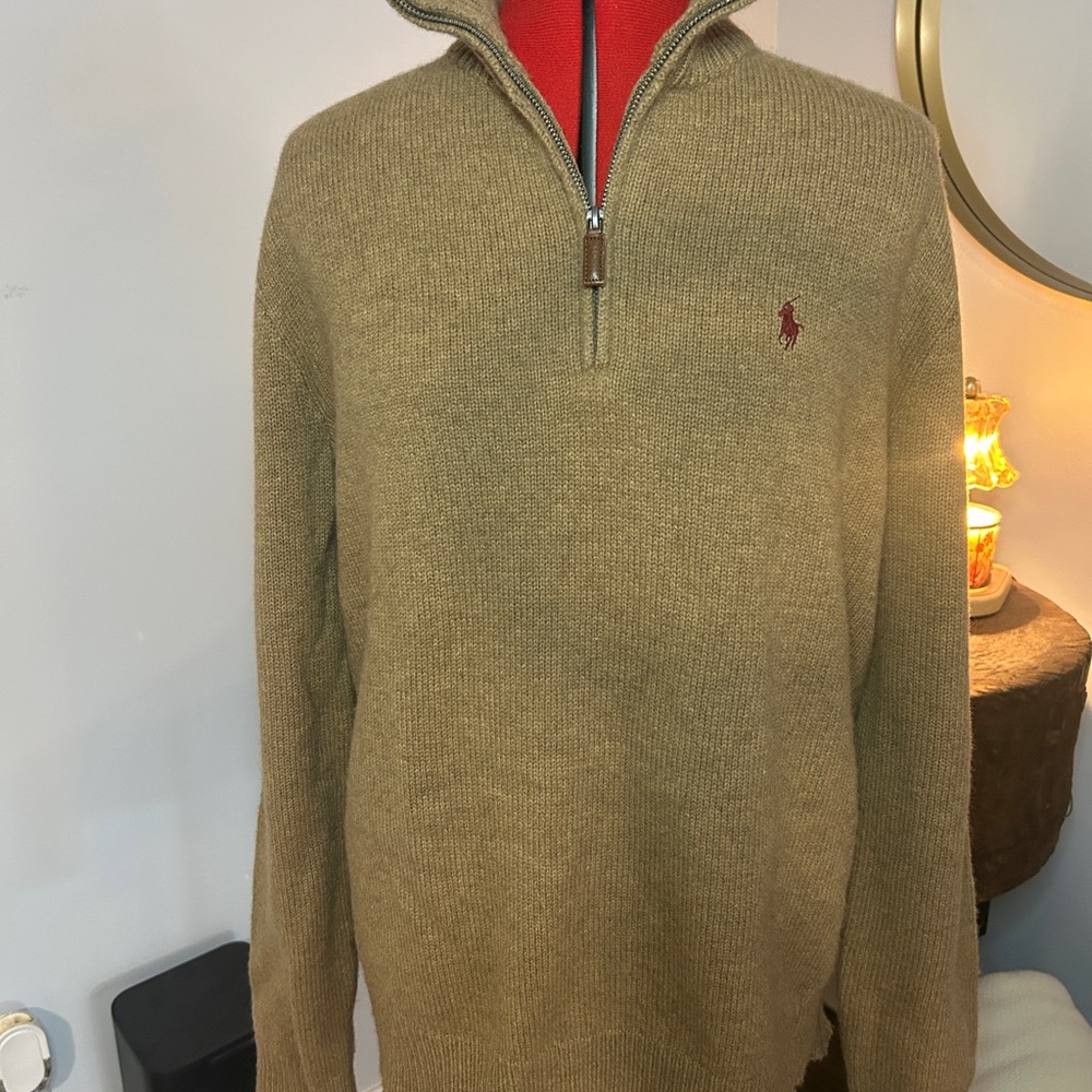 Polo by Ralph Lauren Tan Zip Up Sweater- 100% lamb wool